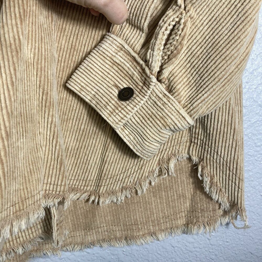 Oversized Corduroy Shacket L Shirt Raw Hem Tan Beige Cabincore Barn La Miel - Picture 2 of 7